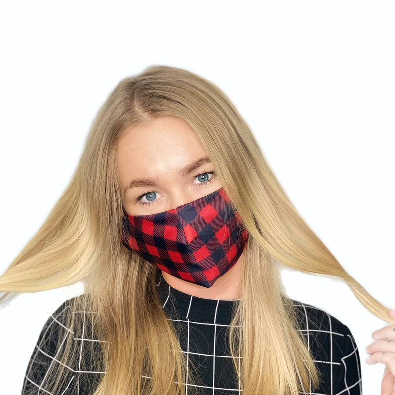 2-LAYERED FACE MASK Black/Red Check - FACEWEAR